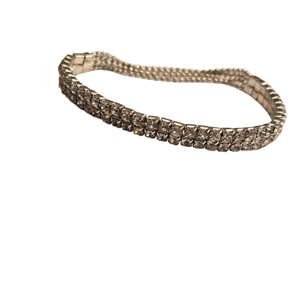 Silver Tone Rhinestone Beaded Bracelet